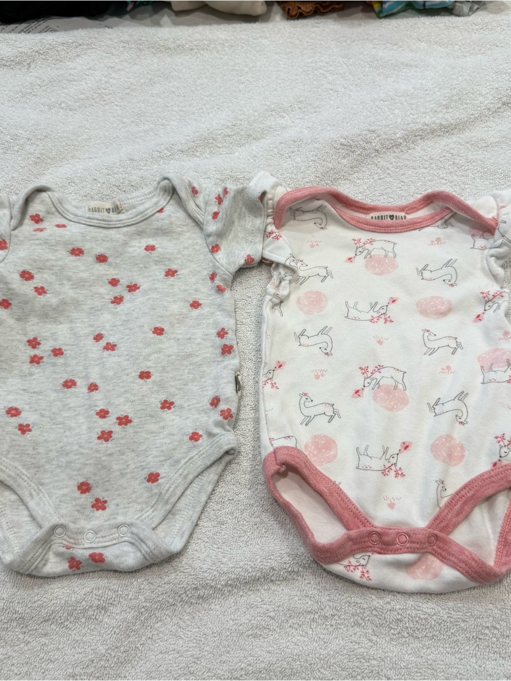 Rabbit + Bear Bodysuit Set Pink Floral & Deer 3-6m Organic Cotton
